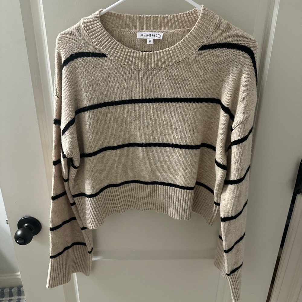 Women's Striped Sweater - Black and Tan